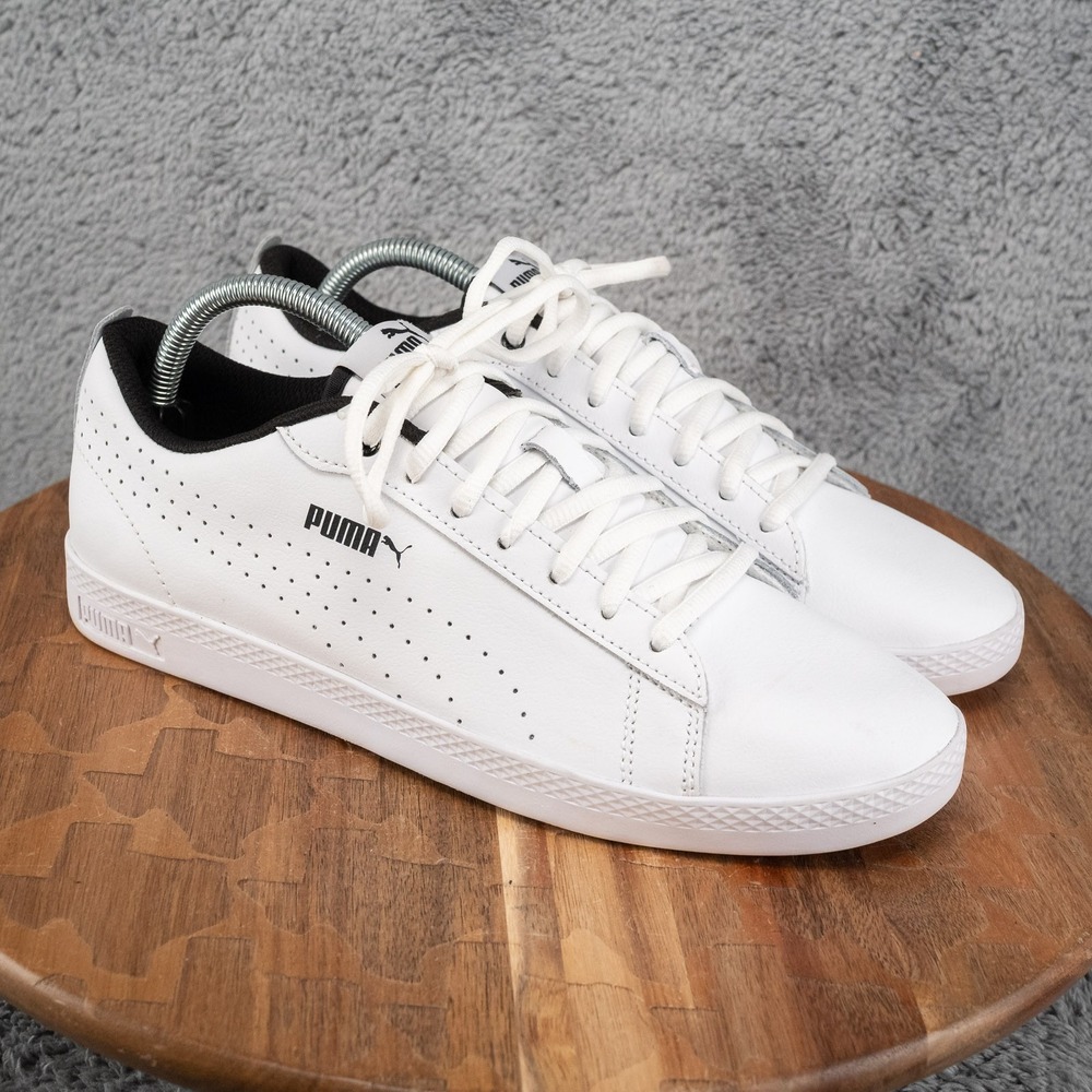 Puma Women's Smash V2 Perforated White Leather Sneaker Shoes Size 9.5 36521601
